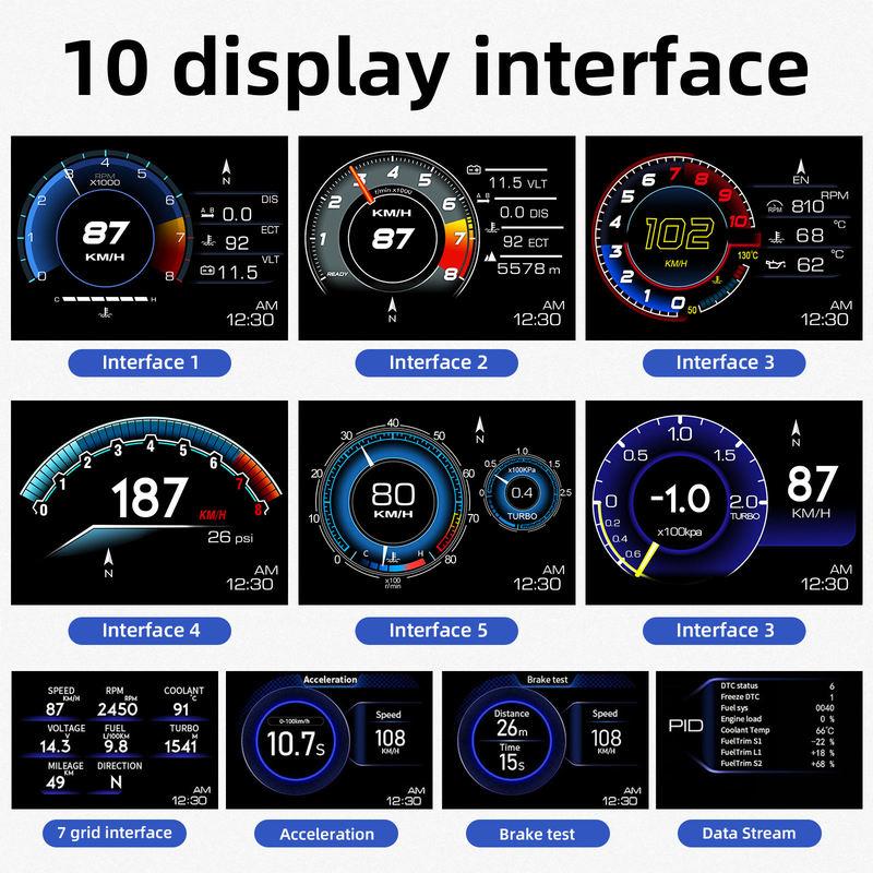 OBD2 Car Head Up Display HUD Smart Car Water & Oil Temp Turbo RPM Gauge Digital Odometer Security Alarm Auto Meter