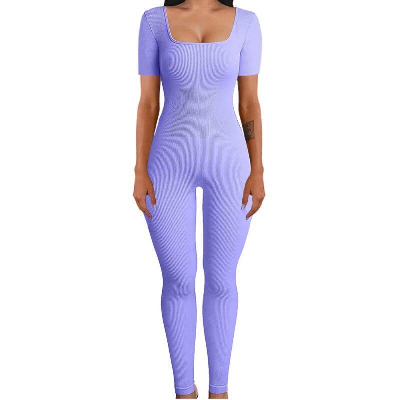 Amazon European and American Foreign Trade Women's Clothing Jumpsuit Autumn and Winter New Ribbed Square Neck Butt-Lifting Slim Sexy Jumpsuit