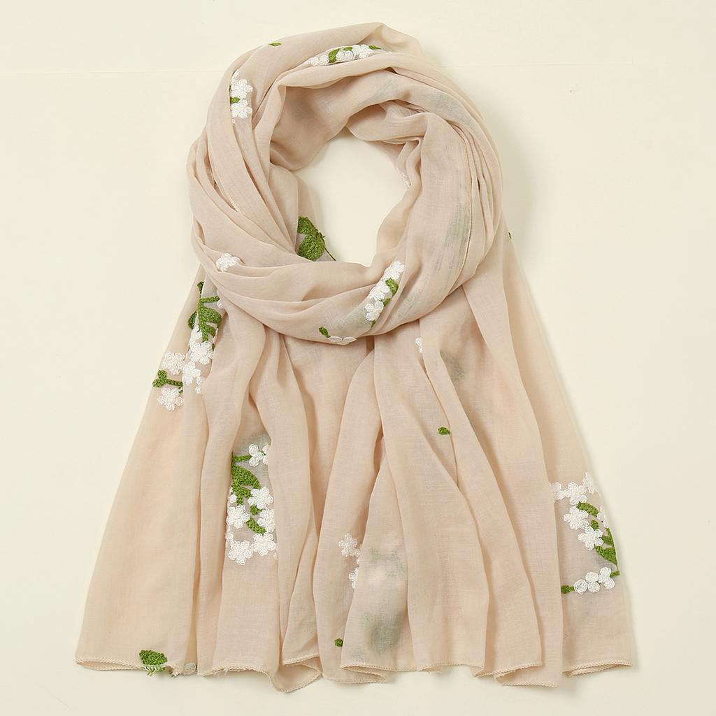 Plain Flower Embroidery Hijab Scarf Viscose Muslim Hijab Shawls Women Soft Long Towel Wraps Elegant Casual Heabscarf Turban