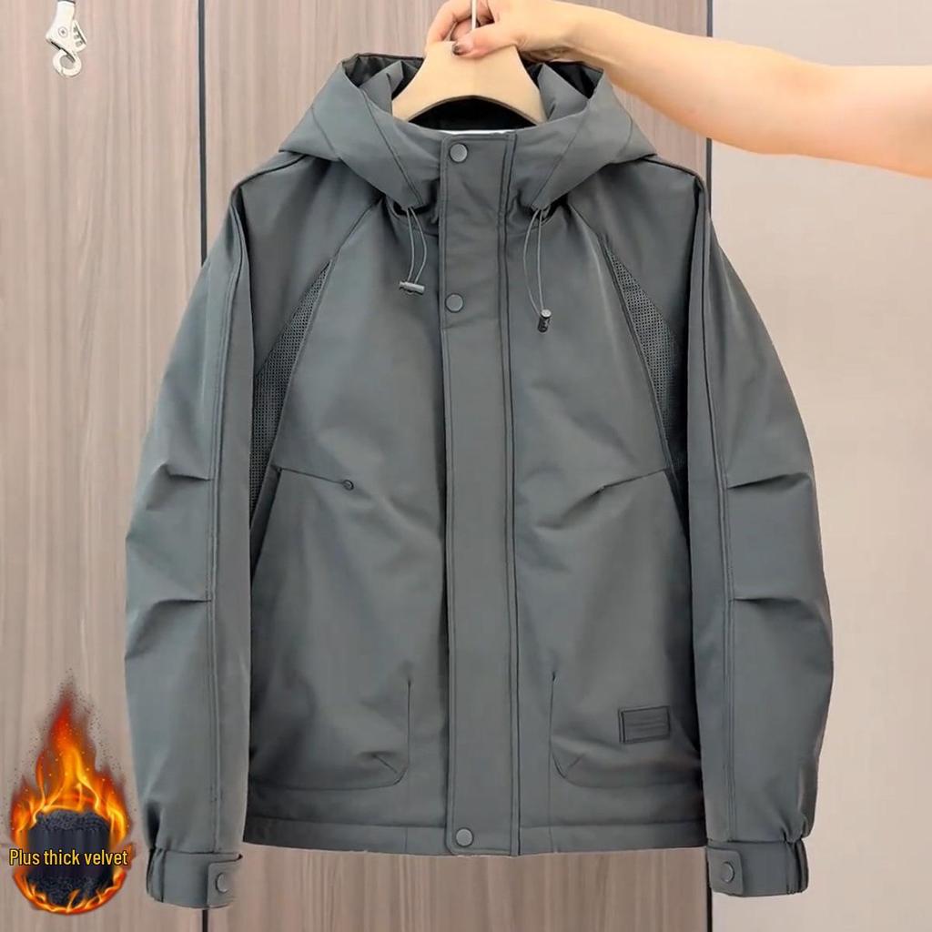 Men's Hooded Cotton Workwear Windbreaker - Stylish, Casual, Versatile, and Thickened for Autumn and Winter