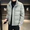 Men's Beige Glossy Puffer Jacket Stand Collar Warm Winter Coat Fashionable