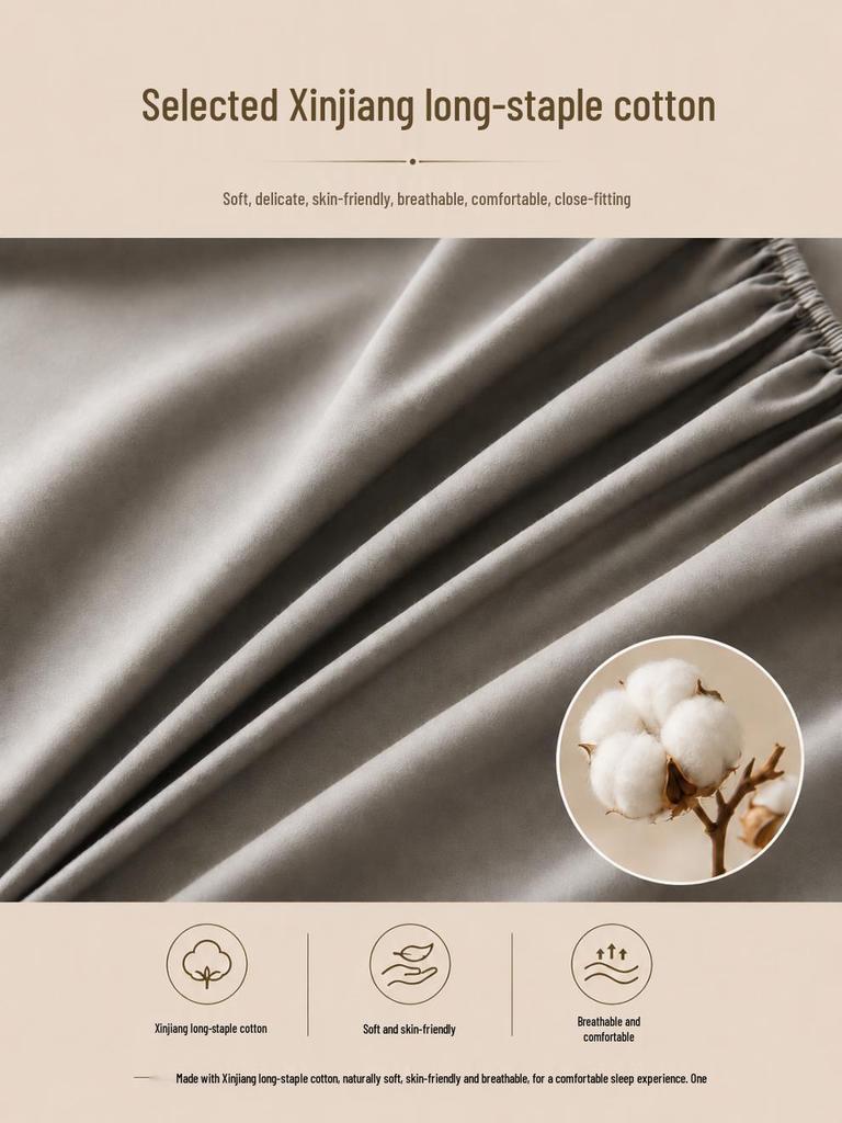 2026 Waterproof High-Rise Cotton Fitted Sheet Set - Plain Color, Summer-Ready, 3-Piece