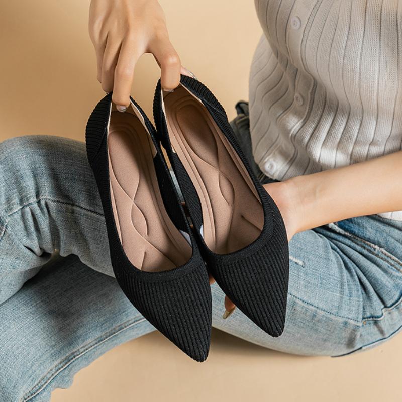 Spring and Autumn Women's Large Shoes High Heels Solid Color Knitted Breathable Rubber Non Slip Sole Latex Insole Work Shoe