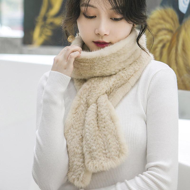 Real Mink Fur Knit Scarf for Women Winter Warm Fur Shawls Colorful Shoulder Warmer Long Mixed Hand-made Neck Warm Scarf