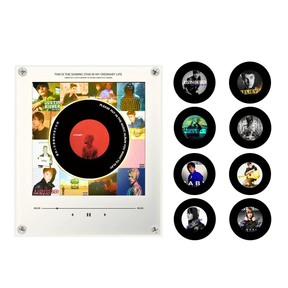 NFC Induction Rotating Vinyl Disc Player Magnetic Refrigerator Sticker Built-in Speaker Auto Singing Night Light Creative Decor