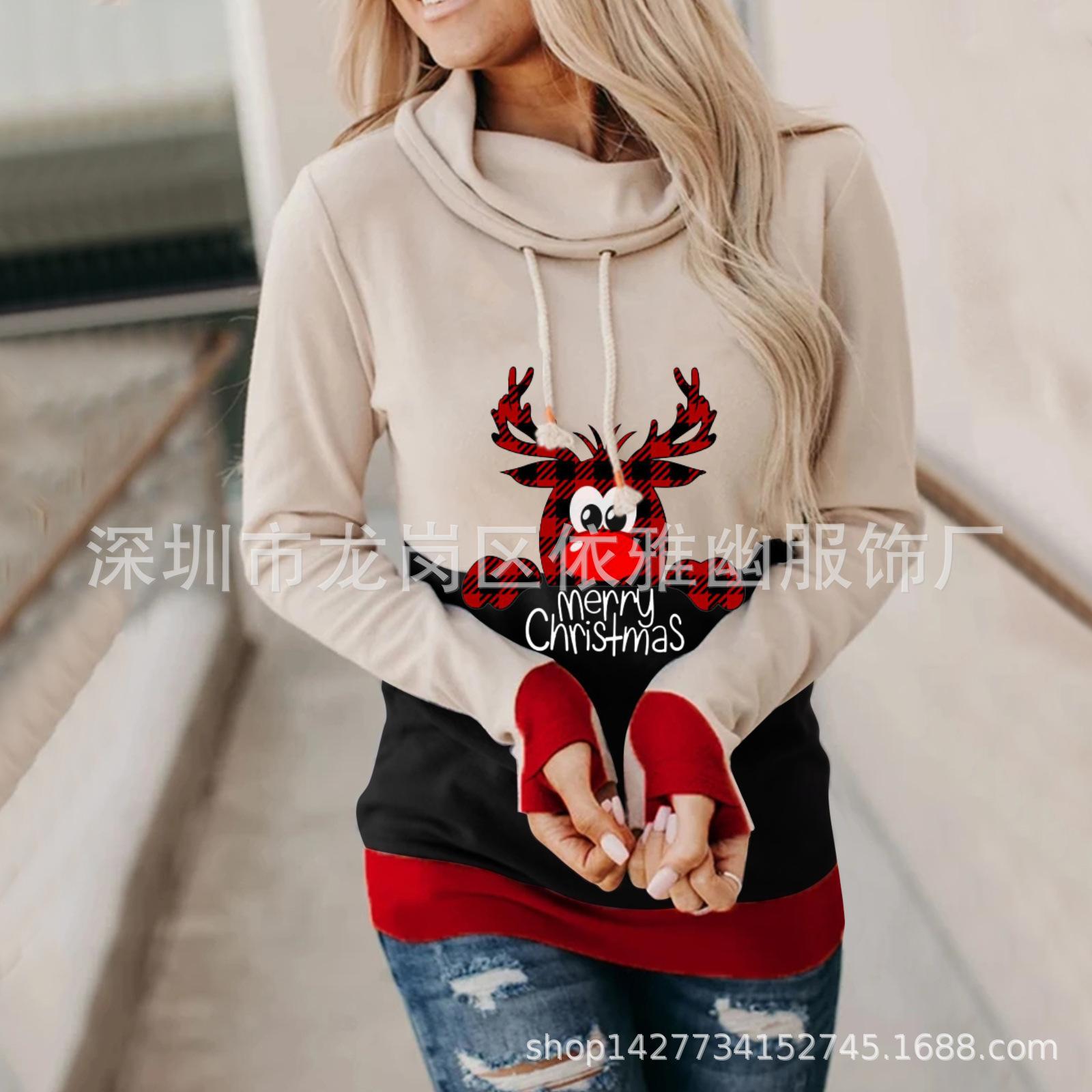 Amazon popular wish independent station 2022 autumn and winter new Christmas splicing long-sleeved hooded sweater, spot S