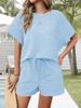 Women's Striped 2 Piece Pajama Set Oversized Short Sleeve T Shirt and Drawstring Shorts