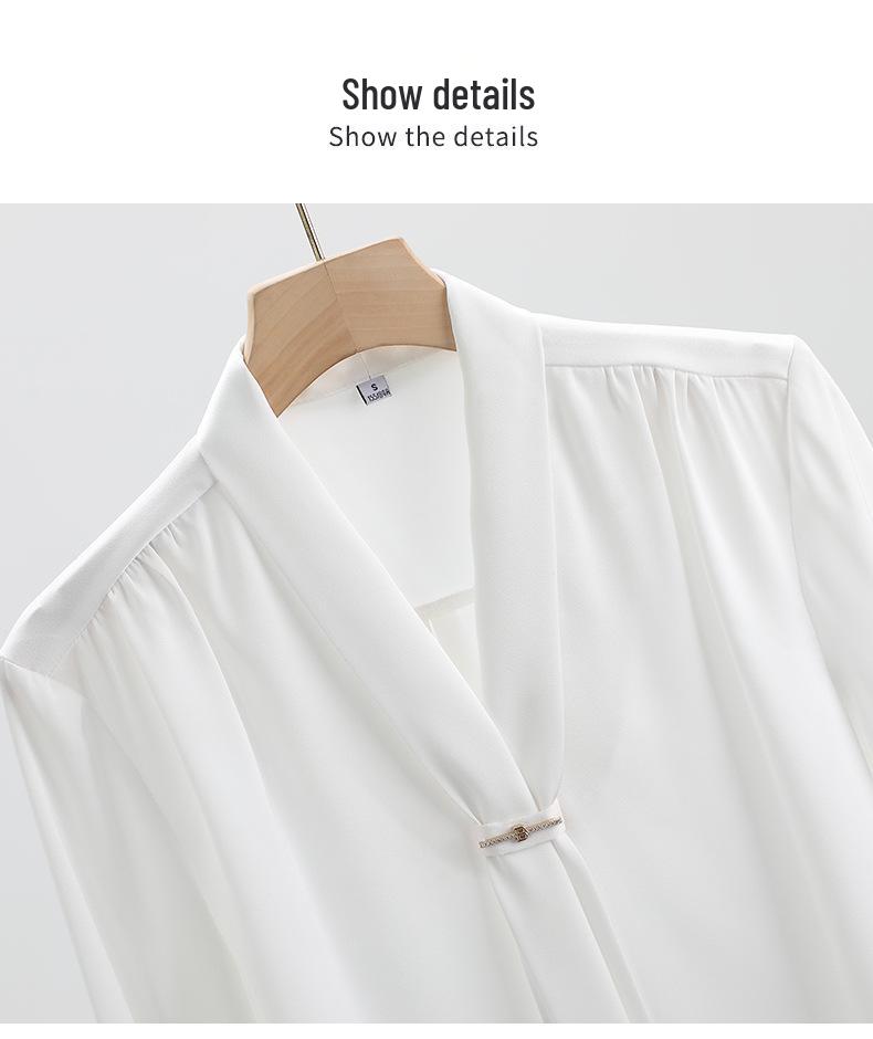 2024 Frühling Damen Stehkragen Bindeband Satin Fließende Bluse - Lockere Passform, Professionelles OL-Design