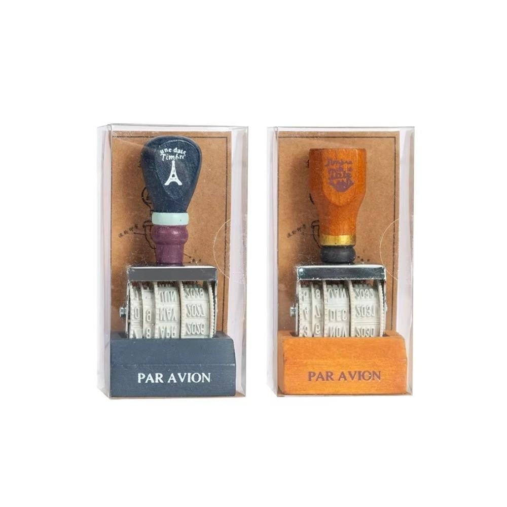 Retro Wooden Roller Date Seal Wooden Handle Adjustable Date DIY Hand Account Stamp Roller Design 2 Styles Card Making Stamp blu