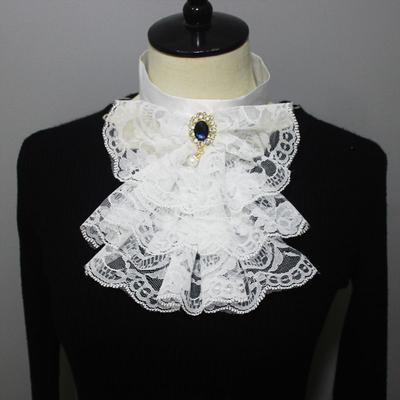 Lace Embellished Detachable Fake Collar Elegant Vintage Pre-tied Bow Tie Medieval Costume Shirt Front Detachable Neck Collar