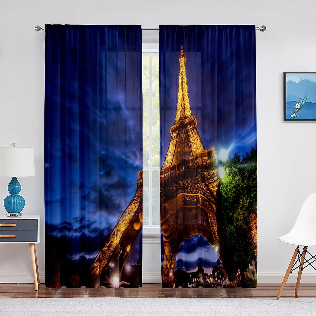 Paris Eiffel Tower Trees European City Landscape Voile Curtain Window Treatment Tulle Curtains for Living Room Sheer Curtains