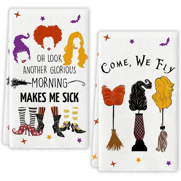 Hocus Pocus Kitchen Towels Decorative Set Witch Sisters Dish Towels Trunk or Treat Decor Halloween Decorations for Home Party