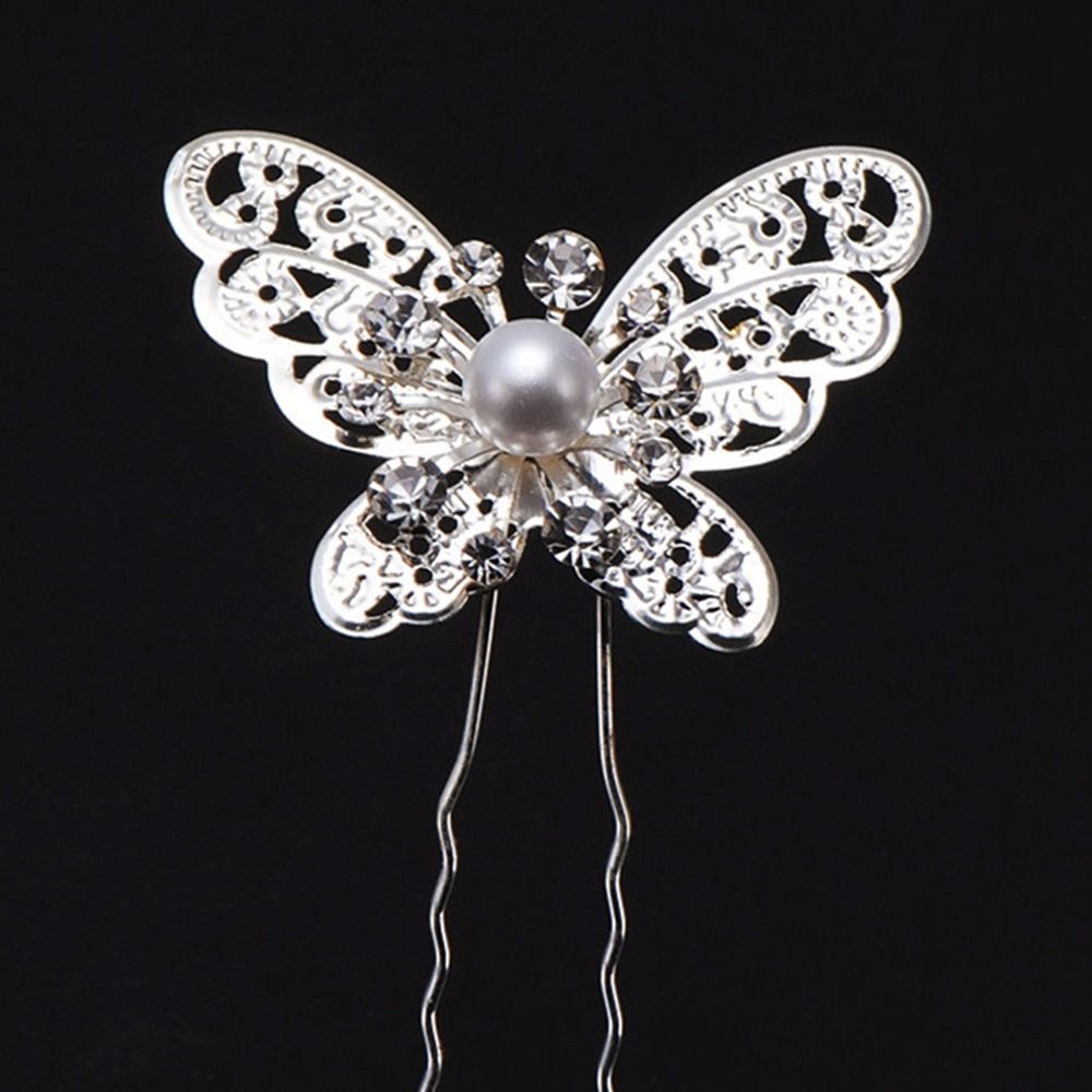 5Pcs Fashion Bridal U-shaped Rhinestone Pearl Flower Hairpin Metal Hair Barrette Rhinestone Hair Clip Crystal Flower Hair Fork