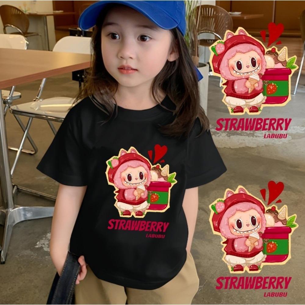 

Labubu Printed Children s T-shirt with Rich Colors for Girls, Round Neck Short Sleeved Casual and Comfortable Cute Top 110
