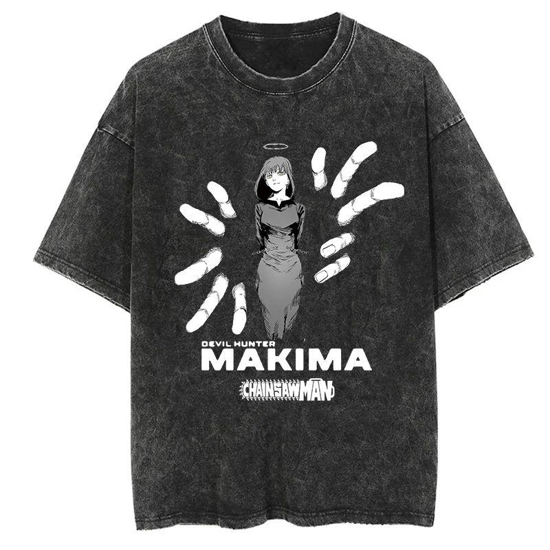 Nouveau T-shirt de haute qualité Chainsaw Man Anime pour hommes et femmes en coton avec impression lavée vintage Streetwear Rétro Hauts de Sport Fitness