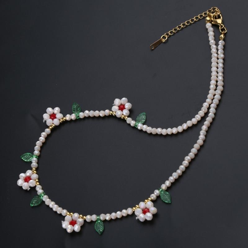 Flower Beaded Necklace Flower Pendant Necklace Chain Necklace Bead Necklace Party Accessories Gift for Women Girlfriends