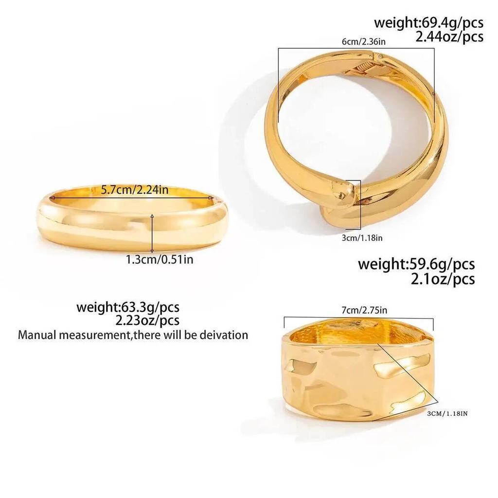 IngeSight.Z 3 Styles Exaggerated Punk Geometric Spring Bangle Women Irregular Chunky Metal Cuff Bracelet Steampunk Jewelry Gift