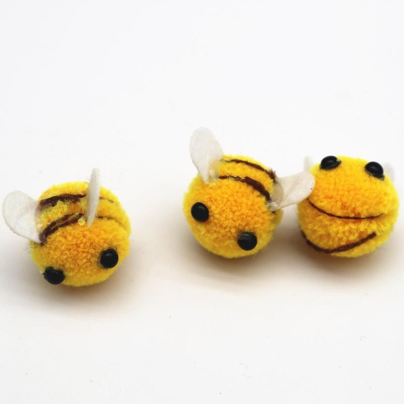 20Pcs Bee Pompom Hair Ball Polyester Child Headdress Wedding Figurines Party DIY Handmade Material Hat Clothing Home Decor