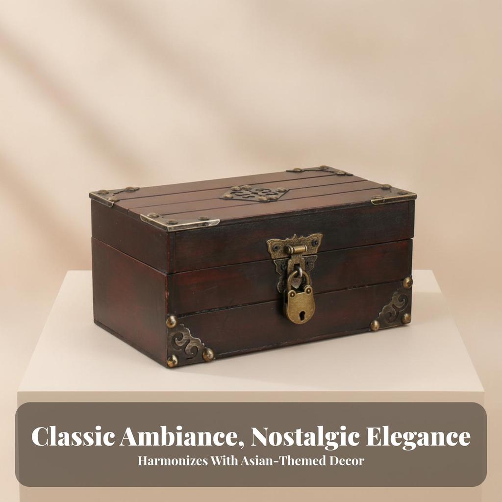 Hinged Lid Lockable Storage Chest Rectangular Wooden Jewelry Box