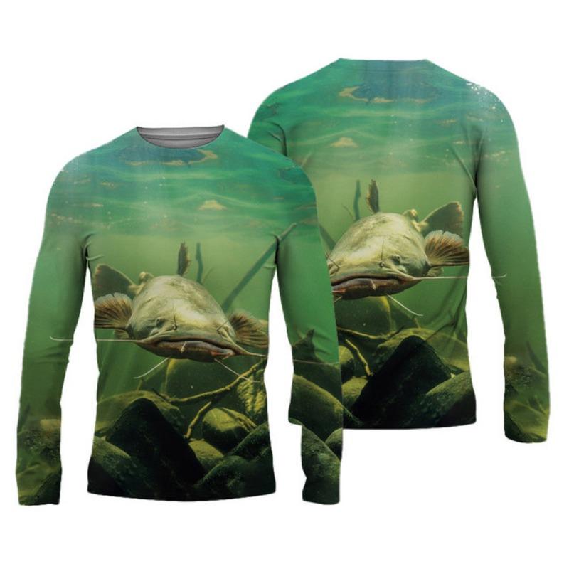 

Летние мужские рубашки для рыбалки с 3D-принтом, одежда для рыбалки, дышащая футболка с длинным рукавом, спортивная рубашка для рыбалки на открытом воздухе с круглым вырезом 6XL 4XL