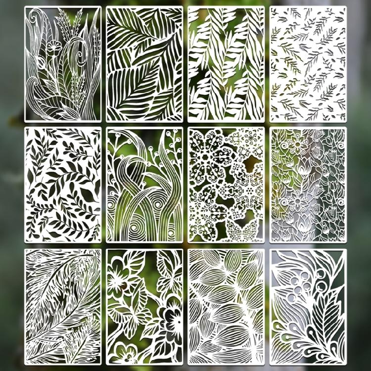 6/12 Stück Geometrische Blumen Schablonen 12x8 Zoll Wiederverwendbare PET Zeichenschablonen für Scrapbooking Malerei Wand Fenster Dekoration