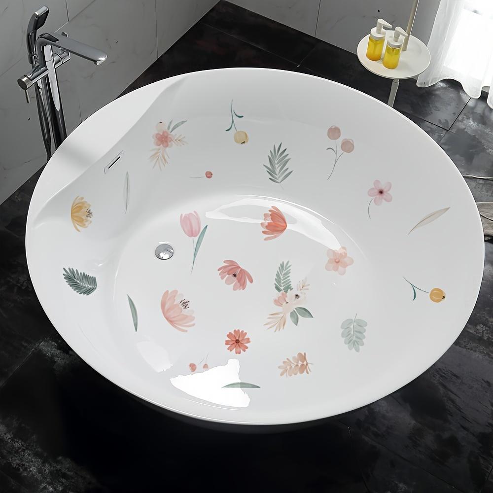 6pcs/Set, Non-Slip Bathtub Stickers, Fresh Floral And Botanical Patterns, Bathroom Stickers, Waterproof Frosted Plastic Tub Decals
