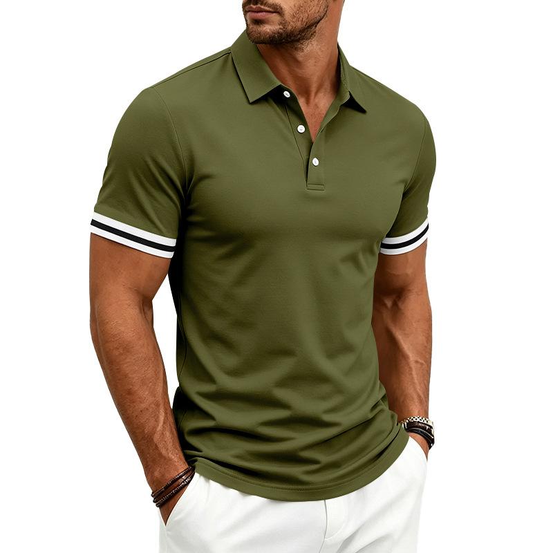 Herren Kurzarm Poloshirt Klassische Passform Button-Down-Kragen Lässiges Sommeroberteil mit gestreiftem Ärmeldetail