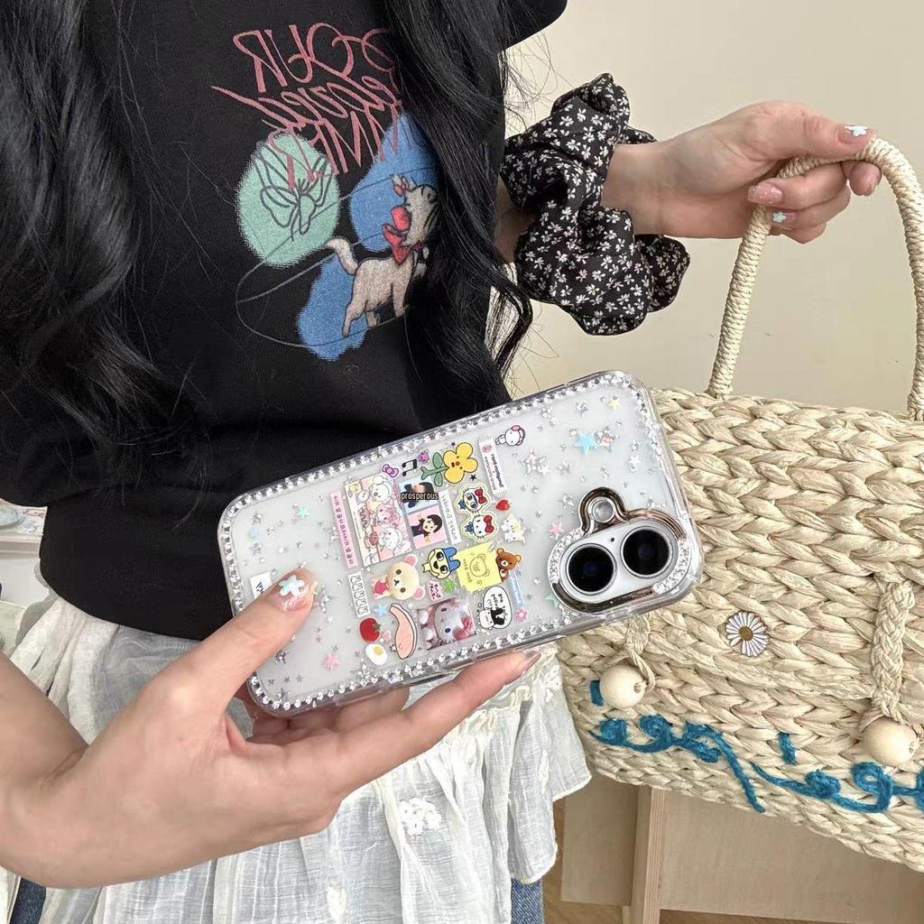 Adorable Cartoon Rhinestone Phone Case for Apple iPhone 16 Pro/17 Pro Max
