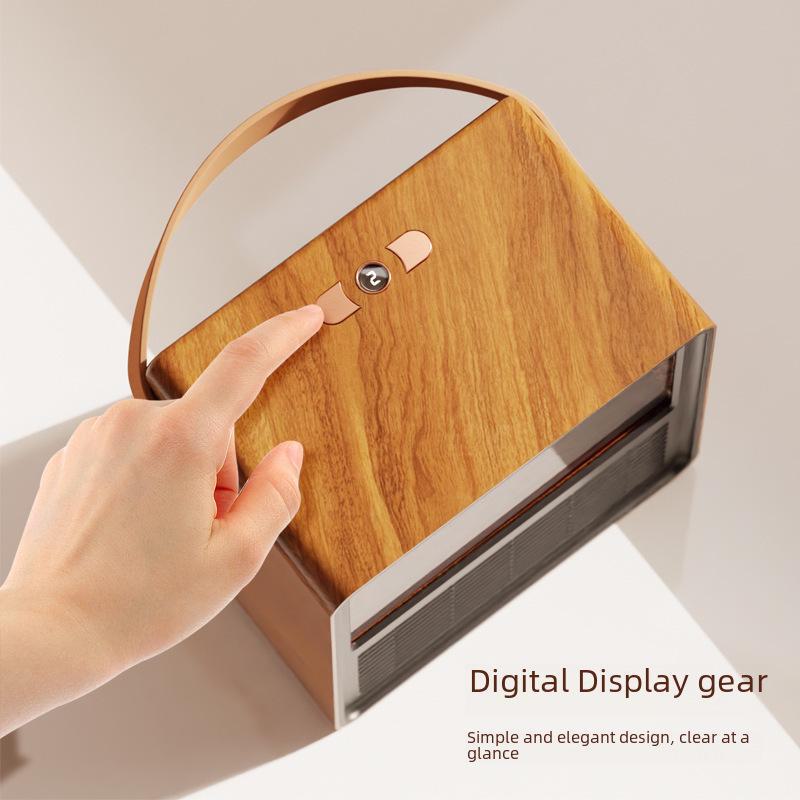 Portable Wood Grain Electric Fireplace Heater with Simulated Flame
