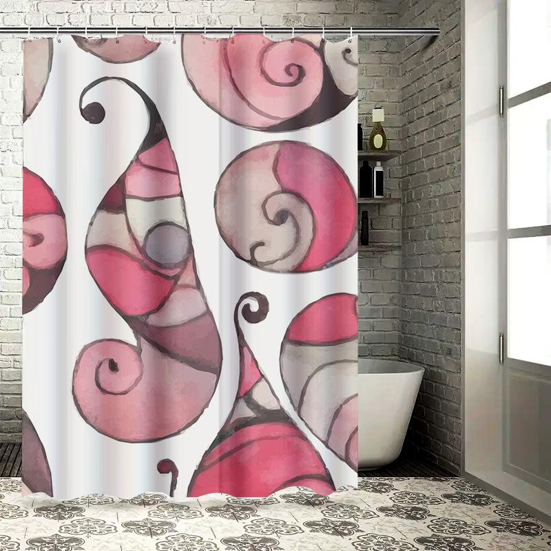 Swirly Delightful Shower Curtain Pink White Floral Print Bathroom Decor Waterproof Privacy Liner for Bathtub