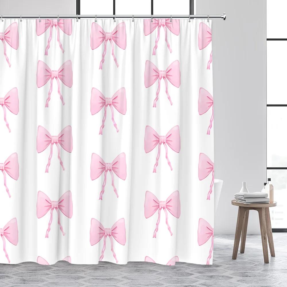 

Watercolor Pink Bow Shower Curtain: Whimsical, Romantic Bathroom Decor For Sweet, Cozy Ambiance, And Lovely Charm W60H190(CM)-1 Pcs