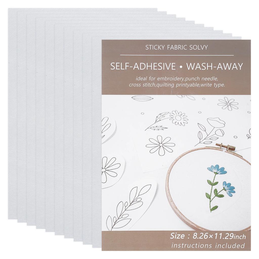 10Pcs Sticky Wash Away Embroidery Stabilizer Self-Adhesive Printable A4 Size Paper Stabilizer 8.2" X 11.7"