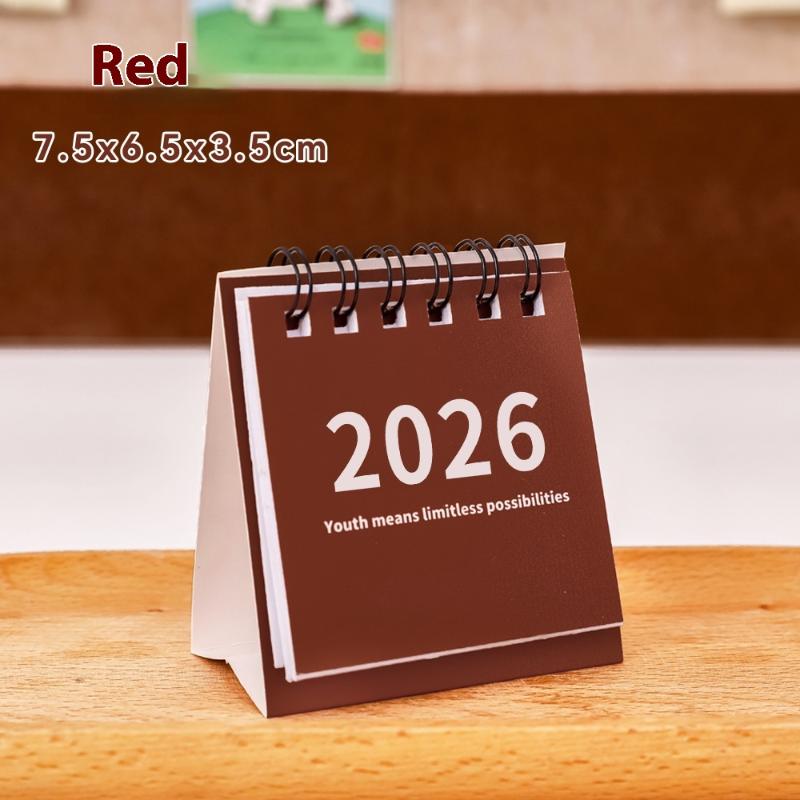 2025-2026 Mini Simple Calendar Small Desk Calendar Creative Coil Calendar Planner Desktop Decoration Office Stationery red