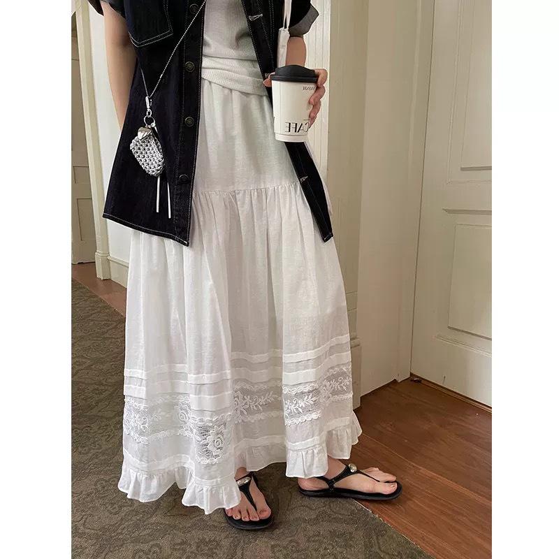 Spring 2026 Floral Lace Ruffled Women's Gentle Style Long Skirt