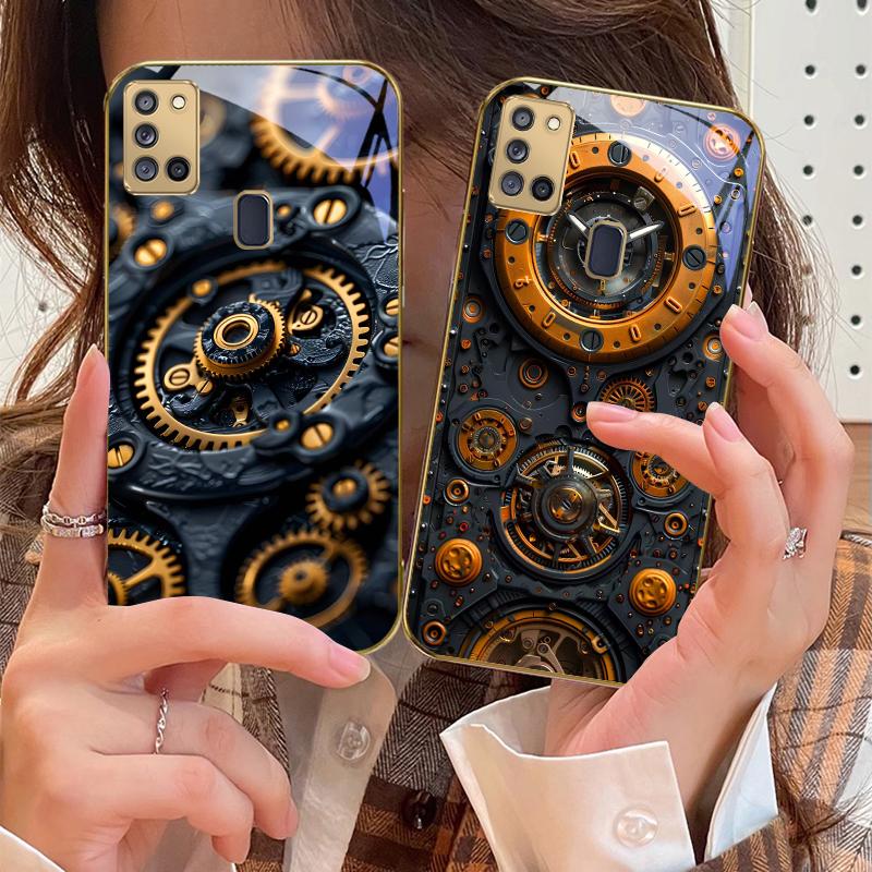 Präzises Metallgetriebe Für Samsung A 31 32 A33 A34 35 14 A15 13 16 25 26 50 52 53 54 55 56 70 71 72 73 Goldene Glas-Handyhülle