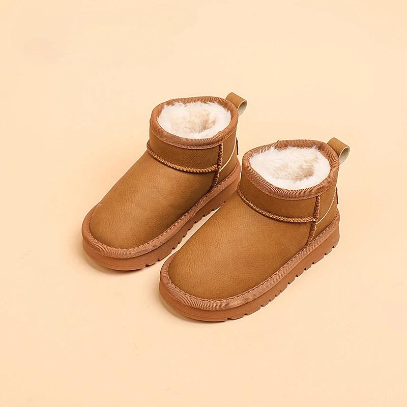 Children s Shoes Snow Boots Unisex   Winter Boys Thick Plush Shoes Solid Girls Warm Shoes Kids Short Boots Student H07092 28 коричневый
