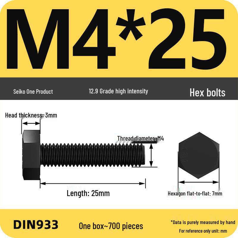 High Strength Class 12.9 Hex Bolt Set: M4-M16 Sizes