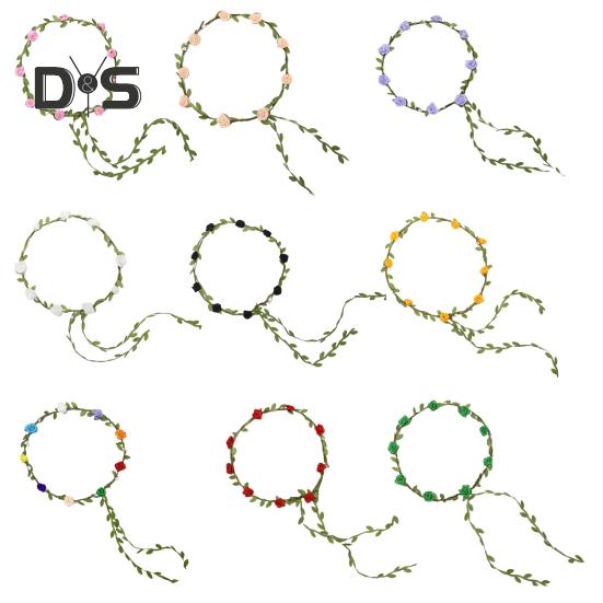 Assortert Farget Roseblomstkrans for Kvinner Floral Bohemsk Hodeplagg Fe Krans Pannebånd med Grønne Blader for Bryllupsfest Ferie Fotografering