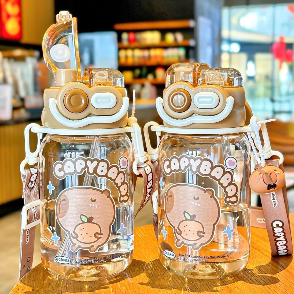 Cartoon Capybara Water Bottle Plastic Outdoor Beverage Cup Cute Straw Cup
