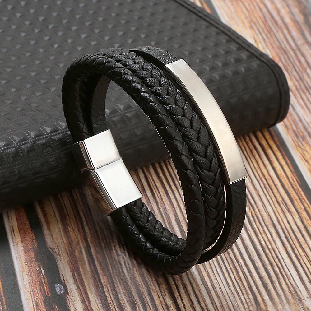 Унисекс плетеный кожаный браслет с магнитной застежкой из нержавеющей стали