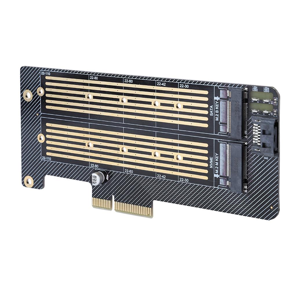 M.2 NVMe SSD NGFF To PCIE X4 Converter Adapter Card M Key B Key Dual Port