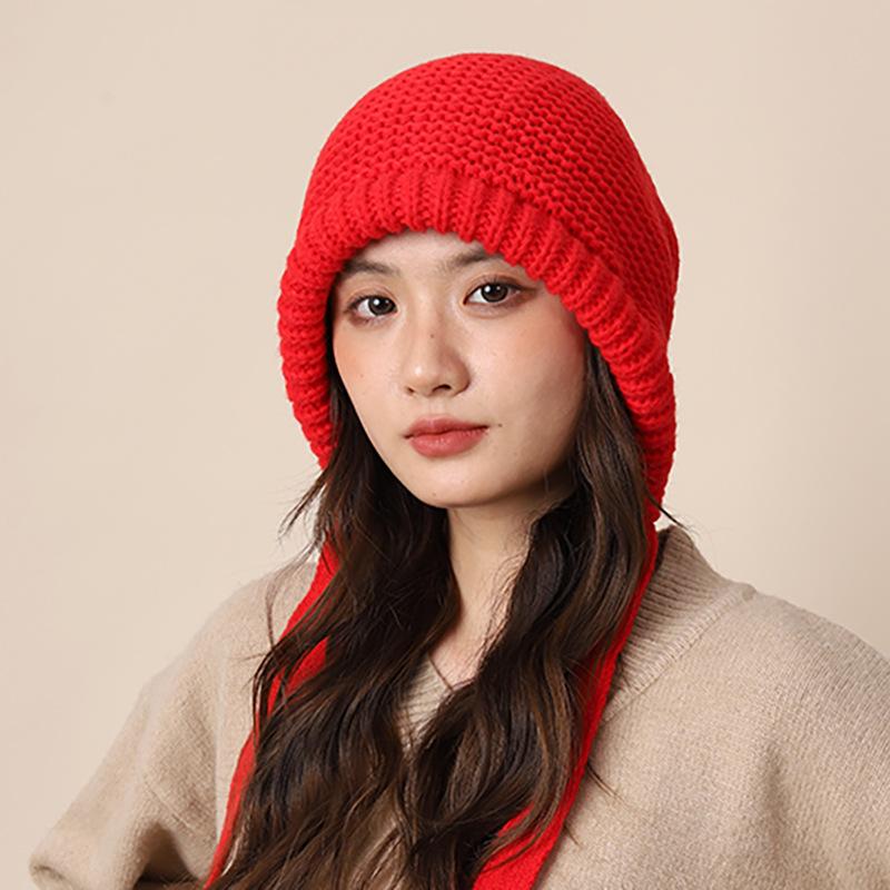 One Hat Dual Purpose Balaclava Hat Hepburn Wind Straps Stack Hat Women Winter Warm Christmas Red Wool Hat