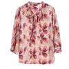 Spring Summer New Bow Tie Chiffon Shirt Women's Three Quarter Sleeve Top Elegant Fashion Floral Printing Chiffon Blouse Femme