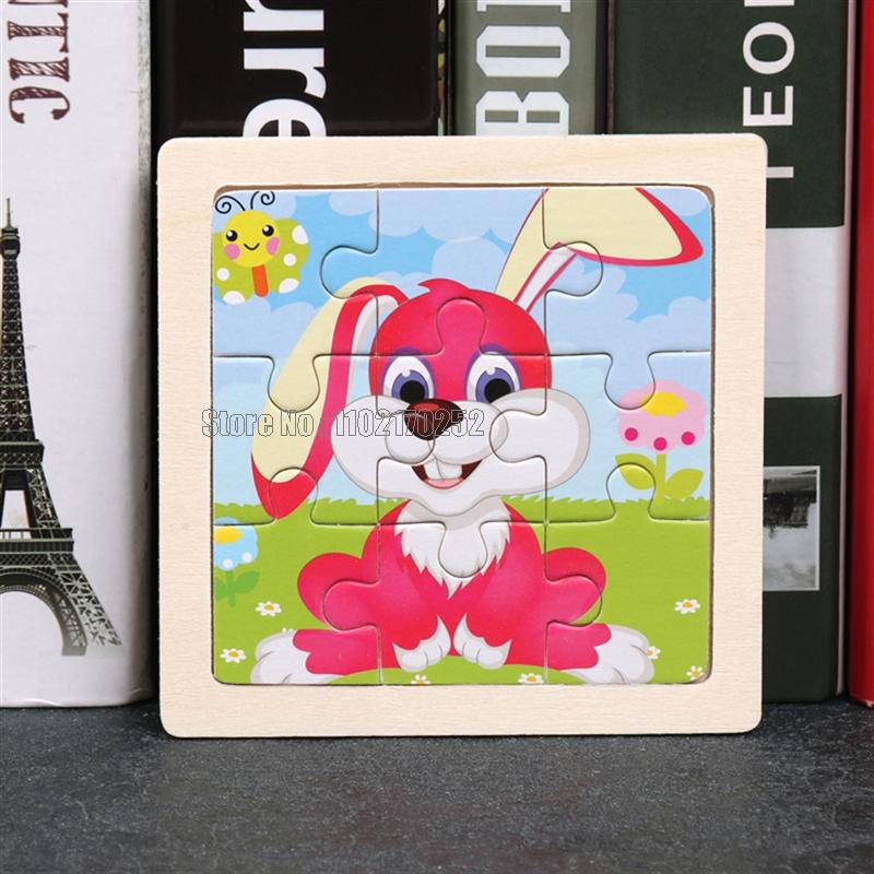 9 Stück Mini-Größe Kinderspielzeug Holz 3D-Puzzle für Kinder Zeichentricktier Verkehr Tangram Bildung