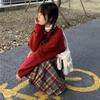 Christmas Rainbow Plaid Woolen Pleated Skirt Japanese High-waisted Slim Skirt Sweet Vintage Fashion Faldas Para Mujeres