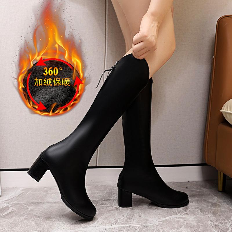 

Элегантные сапоги на высоком каблуке женские осенне-зимние новые из мягкой кожи высокие сапоги-рыцари ретро бархатные женские кожаные сапоги 40