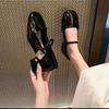 Soft leather temperament thick heel single shoes women's 2025 new autumn French Mary Jane shoes beautiful red women's small leather shoes