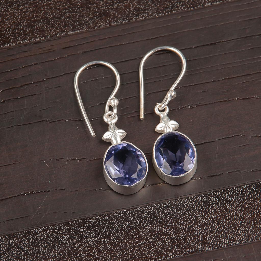 Natural Iolite Gemstone 925 Sterling Silver Designer Jewelry Earrings For Wife EE-6-9