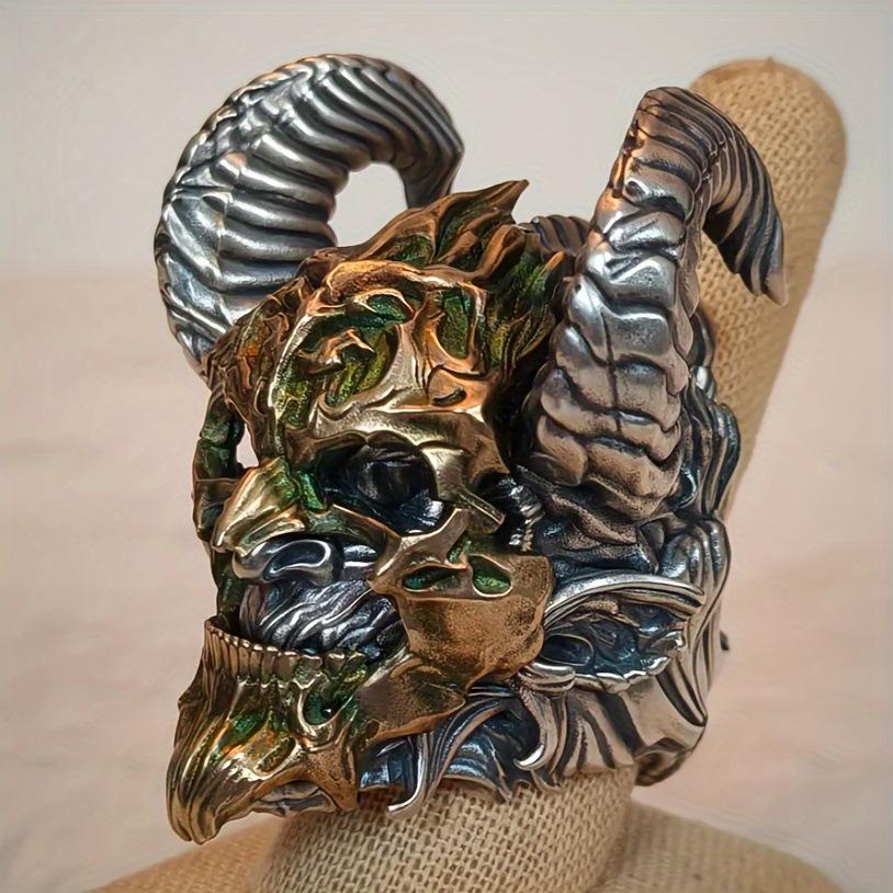 Retro Devil Skull Double Horn Ring for Men, Punk Style Trend