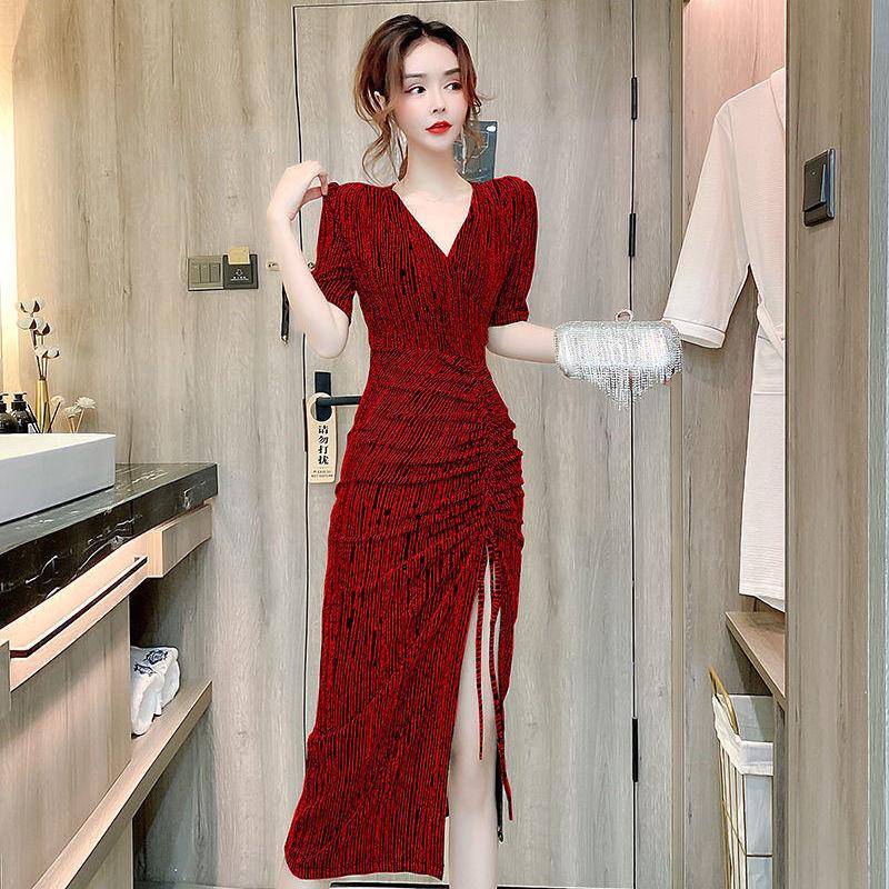 WTEMPO Dámské večerní šaty Sexy V-výstřih Šaty na svatební hostinu Šaty se stahováním v pase Šaty na ramínka Vykrojené party šaty